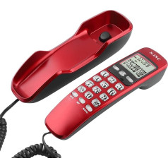 ASHATA Wall Telephone, LCD Corded Telephone, FSK/DTMF Dual Caller ID, Compact Phone, Multifunction Corded Analogue Phone for Home, Office, etc. (Red)