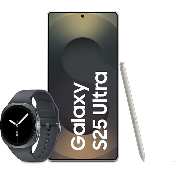 Samsung Galaxy S25 Ultra AI Smartphone with Galaxy AI, 12GB RAM, 512GB Memory, Titanium Black, 3 Year Manufacturer Warranty + Galaxy Watch8 Smartwatch