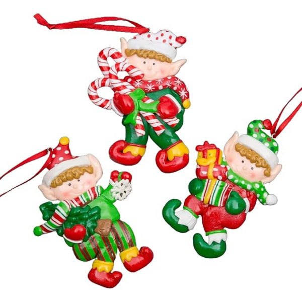 SHATCHI Hanging Decoration Elf Holding Gifts Candy Christmas Tree Wall Home Decor Ornaments Multicolor Set of 3