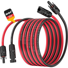 SORLPV Solar Cable 4 mm², PV Extension Cable 3 m with Sockets and Solar Plug, 12 AWG Solar Cable Extension, IP68 Waterproof Photovoltaic Cable Plug for Solar Systems (Red/Black)