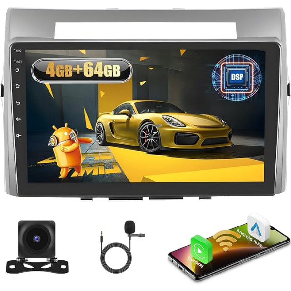 Fuluku 4+64G Android Car Radio for Toyota Corolla Verso AR10 2004-2009 with Wireless Carpaly & Android Car, 9 Inch IPS Touch Screen Radio with Bluetooth 5.0/GPS/Reversing Camera/FM/WiFi/SWC