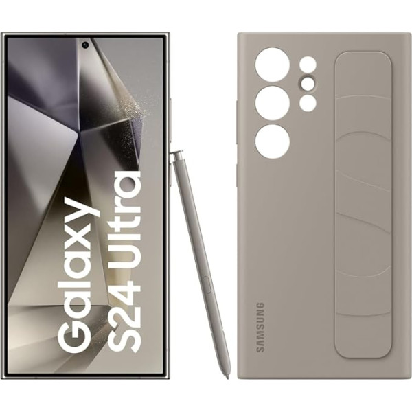 Samsung Galaxy S24 Ultra AI Smartphone, 12 GB RAM/512 GB Memory, Titanium Grey + Standing Grip Case Taupe
