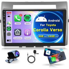 4G + 64G Wireless Carplay Android 13 Car Radio 2 DIN for Toyota Corolla Verso 2004-2009 with Wireless Android Car Navigation GPS WiFi 9 Inch Car Radio with Mirror Link Bluetooth FM/RDS 32EQ SWC Rear