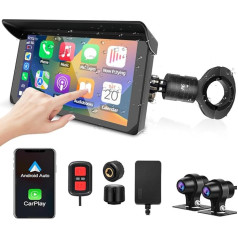 VSYSTO CS5 Motorcycle Carplay Screen, Wireless CarPlay and Android Car, 5 Inch Waterproof Touchscreen for Motorcycle with 1080P Double Cameras, Bluetooth, GPS Navigation, Voice Assistant, TPMS