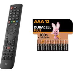 One For All Telefunken TV Remote Control - Works with All Telefunken TV/Smart TV - TV Replacement Remote Control - URC1918 & Duracell Plus AAA Micro Alkaline Batteries, 1.5V LR03 MN2400, Pack of 12
