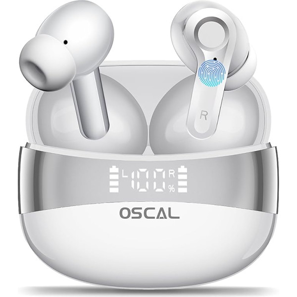OSCAL Wireless Bluetooth 5.4 Headphones with 40 Hours Playtime In-Ear Headphones Bluetooth IPX7 Waterproof Touch Control Bloototh Headphones Without Cable LED Charging Indicator for Sports and Office