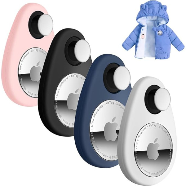 Airtag Holder for Kids Baby Toddler Hidden, Anti-Removal Airtag Silicone Case with Safety Pins, Suitable for Children, Elderly, Pets, Backpack, Luggage (Black,White,Blue, Pink)