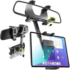 Wukanleng Rear View Mirror Tablet Holder Car Mobile Phone Holder Shockproof Mobile Phone Holder Car Rear View Mirror Hands-Free with 360° Rotating and Retractable for 4.7-13 Inch iPad Pro/Air/Mini,
