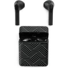 Music Sound Bluetooth Headphones Wireless Capsule In-Ear Wireless Bluetooth Headphones for Smartphones with 5-Way Charging Box - 3 Hours Autonomy - Built-in Microphone - Black Lines Pattern