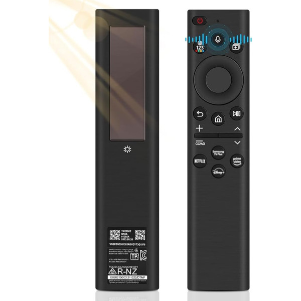 Glitfix BN59-01385A Solar Voice Remote Control Replacement for Samsung Smart TVs 2021-2023 Neo QLED, 8K The Frame, Crystal UHD Series, Support Solar/Type-C Charging, with 4 Shortcut Buttons, Black