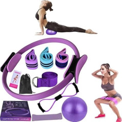11 Piece Pilates Ring Set, Pilates Essentials Kit with Coloured Box, Pilates Accessories, Pilates Ball, Band, Pilates Ring Ring, for Legs, Arms and Thighs, Weight Loss Equipment