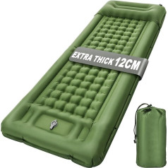 Self-Inflating Sleeping Mat, 12 cm Thickened Air Mattress Camping with Cushion and Foot Press Pump, Ultralight Waterproof Sleeping Mat, Camping Mattress for Hiking, Beach, Outdoor and Tent