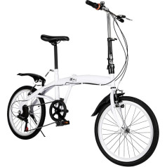 Eieblek 20 Inch Folding Bike, 6 Speed Folding Bike with Double V Brake, Height Adjustable, Mountain Bikes for 1.4-1.9 m Adults and Teenagers, White