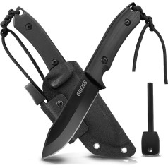 GREIFS® Milan Outdoor Knife Made of D2 Steel with Kydex Holster and Fire Striker, Elegant Survival Knife for Bushcraft Equipment, Hunting Knife, Carving Knife, Ride Knife (Black)