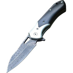 Folding Knife Single Handed Knife Handle Made of Black Sandalwood Damascus Pattern Outdoor Survival Knife for Camping
