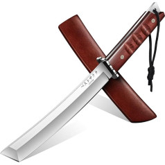 Hunting Knife, Outdoor Knife, Tanto Knife, Japan Fixed Bushcraft Knife, Survival Knife with D2 Steel Blade, Rope Loop and Geometric Tip for Camping, Hiking, Fishing, Walnut Handle