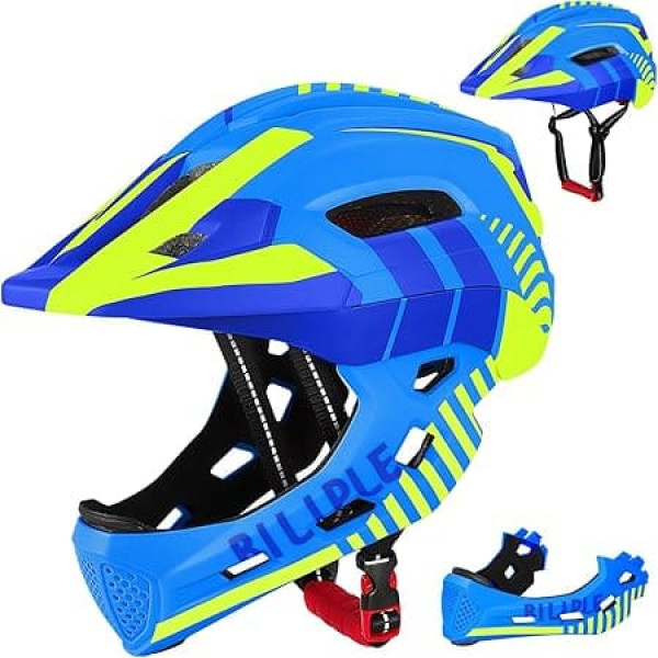 Children's Helmet, 2-in-1 Integrated Children's Bicycle Helmet with Removable Chin Guard, Unisex 52-56 cm Children's Helmet, Children's Sports Protective Helmet for Bicycles, Balance Bike, Scooter
