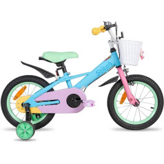 STITCH Macaron 12/14/16/18 Zoll Kinderfahrrad für 2-9 jährige Mädchen & Jungen, Mädchenfahrrad mit Korb & Stützrädern