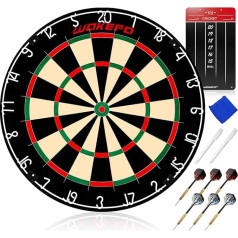 Wakefa Bristle Dartscheibe Hochwertiges, Komprimiertes Sisal Dartscheibe Set mit aufgedruckten Zahlen und klammerfreiem Bullseye mit 6 Dartpfeile Metallspitze geeignet für Spielzimmer Bars Spaß