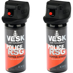 VESK Police RSG Pepper Spray 2 x 50 ml in Various Spray Types: Wide Jet Gel Foam Extremely Strong High-Quality Spray Head with Patented Spring Lid