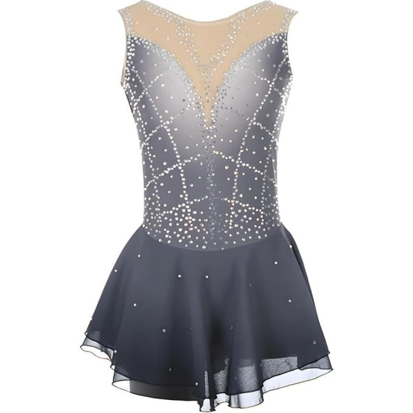 XIUWOUG Kürkleider Eiskunstlauf Kleid Mädchen Schwarz-lila Farbverlauf, Professionell, Handgefertigt, Strass, Ärmellos, Rhythmische Gymnastik, Gymnastikanzug, Balette Kleidung
