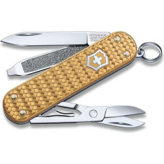 VICTORINOX Classic Precious Alox Pocket Knife, 5 Functions, Multitool with Scissors, Screwdriver, Keyring, Gift Box, Brass Gold
