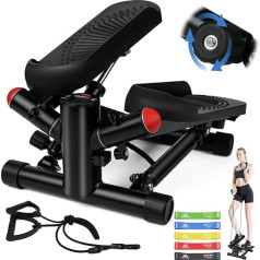 flintronic 2 in 1 Mini Stepper für Zuhause mit Power Ropes, Up-Down Stepper mit LCD Display, Stepper Hometrainer für Anfänger & Fitness Trainingsgerät - mit Widerstandsbändern