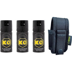 KO Security CS Spray 40 ml Wide Jet Personal Defence Spray BKA Approval - Discreet Modern Design + High-Quality Coptex Holster Case Polyester for Belt & Molle System
