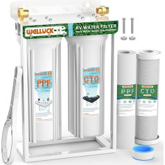 WELLUCK Externes Wohnmobil-Dual-Wasserfiltersystem, reduziert Chlor und Geruch, Camping-Wasserfilter mit Halterung und auslaufsicheren Messingbeschlägen für Wohnmobile, Campinganhänger, Wohnmobil,