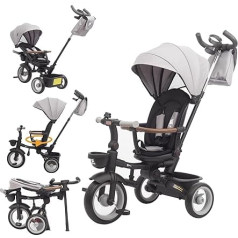 Twinly - Sami Evolutionary Baby Tricycle Foldable with Rotating Seat 360 Degree Rotation 2 Years - Stroller, Walker Toy, 1-5 Years or 25kg - Light Extendable Hood (Grey)