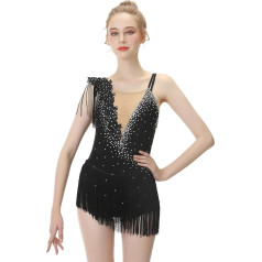 Mädchen Frauen Strass Hohe Elastizität Eiskunstlauf Kleid Langarm Training Wettbewerb Tragen