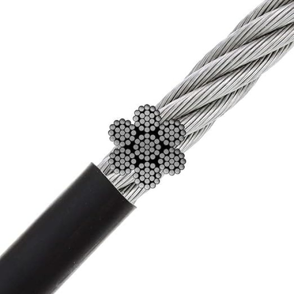 Athlete Technologies Fitness Rope, Wire Rope, Power Station with Nylon Coating, 7 x 19, 4-6 mm (Black, 12)