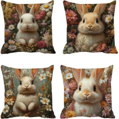 Wasserdicht Outdoor Kissen 30 x 30 cm,Blume Kaninchen kissenbezug 12 x 12 in, 4er Set Dekokissen, Wasserfest sofakissen Superweicher, Kissenbezüge Dekor Kissen für Garten Sofa Wohnzimmer Bett k-240