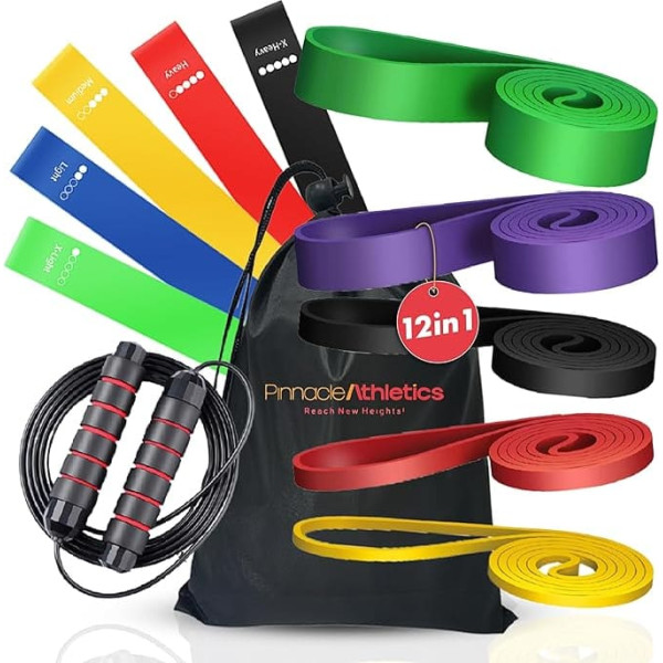 Home Gym - 5 Resistance Bands and 5 Elastic Bands + Skipping Rope Crossfit - Fitness Set for Home Training, Muscle Building, Calisthenics and Training
