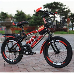 MU Mountain Bike for Children, Steel Frame, Single Speed Children's Bicycle for 6-12 Years Old Boys Girls, Student Mountain Bike with Kettle and Rear Seat Amp; Basket, Red, 20 Inch