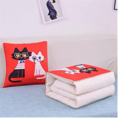 goodFarewell Kissendecke 2 in 1​ Reisedecke Kissen Quilt Multifunktionale Kissen Decke Nackenstützkissen Soft & Warm Nap Mat Kissen für Schlafsofa Bürostuhl （Rote Katze）