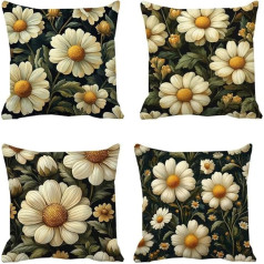 Wasserdicht Outdoor Kissen 30 x 30 cm,Retro Gänseblümchen kissenbezug 12 x 12 in, 4er Set Dekokissen, Wasserfest sofakissen Superweicher, Kissenbezüge Dekor Kissen Garten Sofa Wohnzimmer Bett k-126