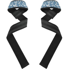 Handgelenkbandagen und Hebebänder im Boho-Stil, 66 cm, rutschfest, für Gewichtheben, Bodybuilding, Powerlifting, Krafttraining, Blau / Weiß, 66 cm