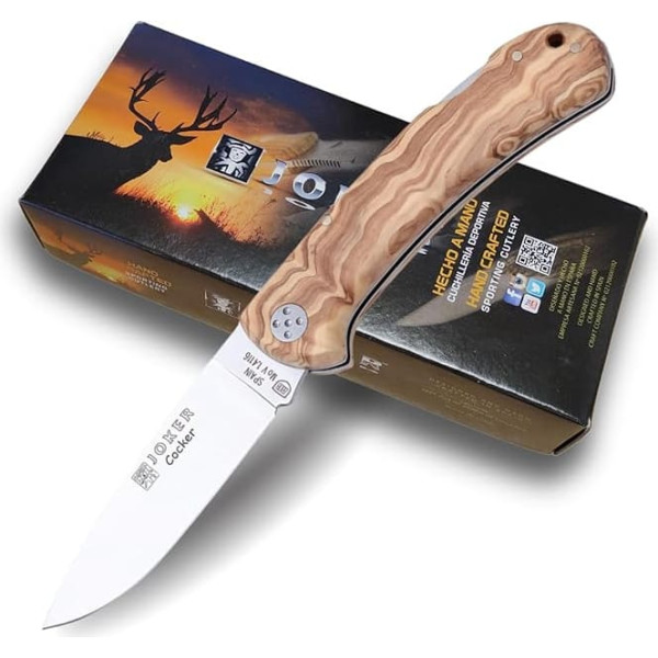 Joker Cocker NO134 Folding Knife Olive Wood Handle Blade 9 cm MOVA with Leather Strap Fishing Camping and Hiking Tools