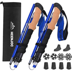HCENJOC Trekking Poles Set of 2 Folding Cork Handle Aluminium Hiking Poles with Quick Release System Telescopic Folding Ultralight for Men and Women Hiking Camping