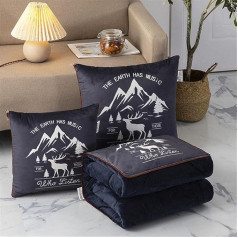 Cushion Blanket 2 in 1 Travel Blanket Cushion Quilt Multifunctional Pillow Blanket Neck Support Pillow Soft & Warm Nap Mat Cushion for Sofa Bed Office Chair (Snow Mountain and Deer)