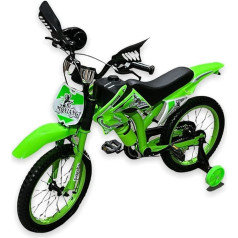 Kids Boys Bike 16 Inch with Stabilisers Kids Bike for Kids 5-9 Years Old Red Green Blue (16 Inch) Moto Motorcycle Motorcross (Green)