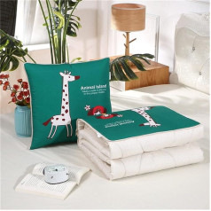 goodFarewell Kissendecke 2 in 1​ Reisedecke Kissen Quilt Multifunktionale Kissen Decke Nackenstützkissen Soft & Warm Nap Mat Kissen für Schlafsofa Bürostuhl （Grüne Giraffe）