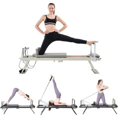 ZephyrGlow Faltbare Pilates Reformer Maschine mit Einstellbare Intensität, ideal für Home Gym und Yoga Übungen, erhöht Flexibilität und Kraft,SpringAndLatexDual-PurposeType-Beige