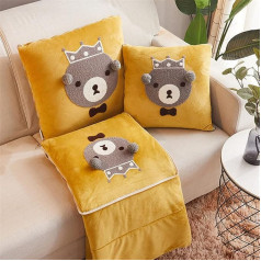 Cushion Blanket 2 in 1 Travel Blanket Cushion Quilt Multifunctional Pillow Blanket Neck Support Pillow Soft & Warm Nap Mat Cushion for Sofa Bed Office Chair (Yellow Crown Bear)