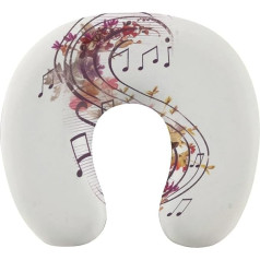TKJMCSW Reisekissen mit Musiknote, Blumenmuster, Memory-Schaum, Nackenkissen, Flugzeugkissen zum Schlafen, U-förmiges Nackenkissen für Nacken- und Kopfstütze