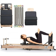 Verstellbarer Pilates-Reformer, faltbares Pilates-Reformer-Heimfitnessgerät für Heimfitnesstraining und Krafttraining (Schwarze Eiche_230 x 69 x 58 cm)