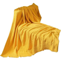 ZNJAMN Decken Halbsamt-Strickdecke, Reisedecke for Sofa, Bett, Sommer, einfarbig, Klimaanlage, Nickerchen-Überwurf, Decke FüR Sofa(Yellow,150x200CM)