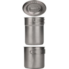 jopiuieo Camping Cooking Pot Set, Set of 2 Stainless Steel Cookware for Camping Stoves, Foldable Handle, Multifunctional Outdoor Kitchen Accessories for Mountaineering, Hiking, Garden