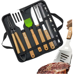 Grillzubehör BBQ - Grillspatel-Set 16-teilig | Rostfreie Grillzange Grillbürste Kochzubehör BBQ-Zubehör für Outdoor Camping Picknick